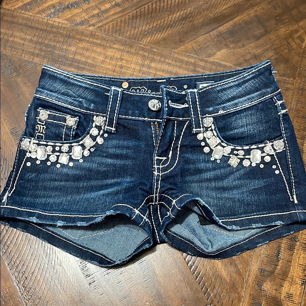 Miss Me Blue Jean Shorts with Rhinestone Embellishments
